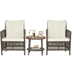 Costway Patiojoy 3PCS Patio Rattan Furniture Set Cushioned Sofas Wood Table Top W/Shelf -Crosley Sales Store GUEST 007b9ff8 c3fd 42f6 b14a d093e8528604