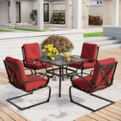 Captiva Designs 5pc Patio Dining Set With Square Umbrella Table With Mesh Top -Crosley Sales Store GUEST 00ce1a48 5522 43e9 b5ce d6ae180b16db