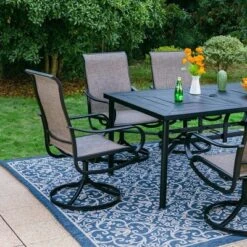 7pc Outdoor Dining Set With Swivel Sling Chairs & Large Metal Rectangle Table With Umbrella Hole - Gray - Captiva Designs -Crosley Sales Store GUEST 0187332f 7e6e 48b3 9734 e41ad4cab50d