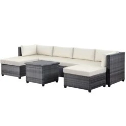 7pc Outdoor Wicker Seating Set With Cushions - Beige - GODEER -Crosley Sales Store GUEST 01a2e28c d2e9 4478 b8be 83218cab1116