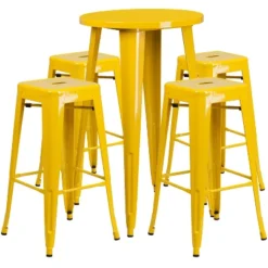 Emma And Oliver Commercial Grade 24" Round Metal Indoor-Outdoor Bar Table Set, 4 Backless Stools -Crosley Sales Store GUEST 01ea1a7d 678f 4ce8 8a0c bcc02d418723
