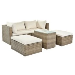 5pc Wicker Patio Seating Set With Cushions - Brown/Beige - GODEER -Crosley Sales Store GUEST 04af27d1 9f3c 4796 9f75 45352a22255f