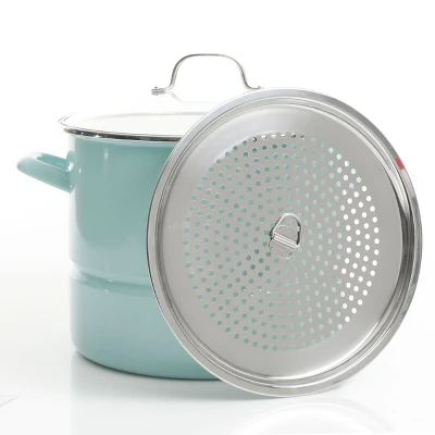 Kenmore 16 Quart Stainless Steel Pot In Blue With Steamer Insert And Glass Lid 5 Kenmore 16 Quart Stainless Steel Pot In Blue With Steamer Insert And Glass Lid - Image 5