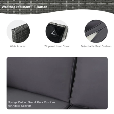 Tangkula 9 PCS Rattan Dinning Set Wicker Sofa W/Propane Gas Fire Pit 60,000 Btu Heater 3 Tangkula 9 PCS Rattan Dinning Set Wicker Sofa W/Propane Gas Fire Pit 60,000 Btu Heater - Image 3