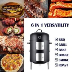 Realcook 17 Inch Vertical Heavy Duty Round Steel BBQ Charcoal Outdoor Smoker With Latch Locking System And Dual Entrance Doors, Black -Crosley Sales Store GUEST 076b2578 4d44 44f9 9d66 9a04aef9d99b