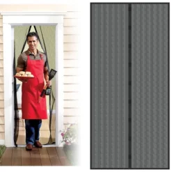 Hastings Home 38" Magnetic Screen Door For French Doors Or Sliding Glass Doors - Full Frame Velcro, Black