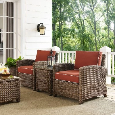 Bradenton 3pc Outdoor Wicker Seating Set With Two Chairs & Side Table Sangria - Crosley 1 Bradenton 3pc Outdoor Wicker Seating Set With Two Chairs & Side Table Sangria - Crosley