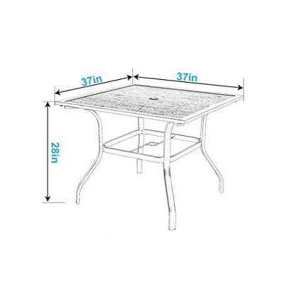 37"x37" Square Patio Dining Table With Umbrella Hole - Captiva Designs 4 37"x37" Square Patio Dining Table With Umbrella Hole - Captiva Designs - Image 4
