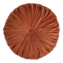 14" Velvet Pin Tuck Poly Filled Round Throw Pillow Rust - Saro Lifestyle