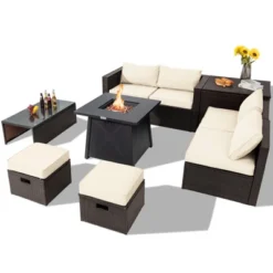 Tangkula 9PCS Outdoor Patio Furniture Set With 30" Propane Fire Pit Table PE Wicker Space-Saving Sectional Sofa Set W/ Storage Box & Cushions 29 Tangkula 9PCS Outdoor Patio Furniture Set With 30" Propane Fire Pit Table PE Wicker Space-Saving Sectional Sofa Set W/ Storage Box & Cushions -Crosley Sales Store GUEST 0976d6b2 2502 4893 bd81 821c6d21a2e6
