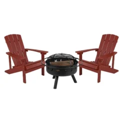 Flash Furniture 3 Piece Charlestown Poly Resin Wood Adirondack Chair Set With Fire Pit - Star And Moon Fire Pit With Mesh Cover -Crosley Sales Store GUEST 0a259dac bf09 4b90 9458 d49bdb4d6ac2