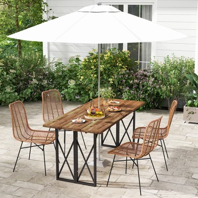 Costway 67'' Patio Rectangle Table Heavy-Duty Acacia Wood Dining Table With Umbrella Hole 1 Costway 67'' Patio Rectangle Table Heavy-Duty Acacia Wood Dining Table With Umbrella Hole