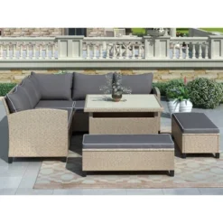 6pc Wicker Patio Set With Benches - Brown/Gray - GODEER 19 6pc Wicker Patio Set With Benches - Brown/Gray - GODEER -Crosley Sales Store GUEST 0ba53fd8 efdd 4623 85f8 bac8a0441e8e