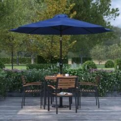Merrick Lane 9' Round UV Resistant Outdoor Patio Umbrella With Height Lever And 33° Push Button Tilt