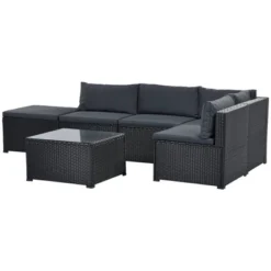 6pc Wicker Patio Conversation Set With Cushions - Black/Gray - GODEER 24 6pc Wicker Patio Conversation Set With Cushions - Black/Gray - GODEER -Crosley Sales Store GUEST 0be0f818 6722 4d31 811c 33f7c1fe682f