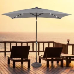 10' X 6.5' Solar LED Patio Umbrella With Tilt And Crank Lift Gray - Wellfor -Crosley Sales Store GUEST 0d10e69f 2550 4f99 8073 2b1e0510fc42