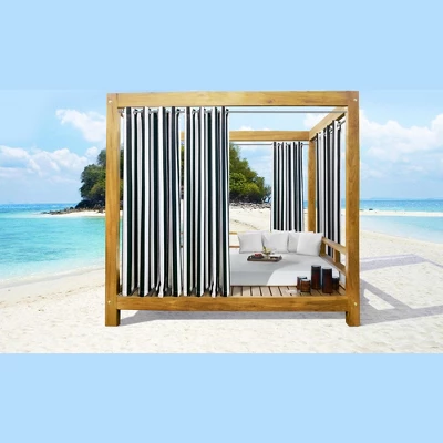 Commonwealth Seascapes Stripes Light Filtering Provide Privacy Satiny Look Grommet Outdoor Panel Pair Black 4 Commonwealth Seascapes Stripes Light Filtering Provide Privacy Satiny Look Grommet Outdoor Panel Pair Black - Image 4