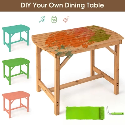 Costway Patio Outdoor Fir Wood Dining Table 1.5'' Umbrella Hole Backyard Garden Natural 6 Costway Patio Outdoor Fir Wood Dining Table 1.5'' Umbrella Hole Backyard Garden Natural - Image 6