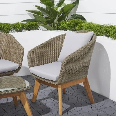Grayton 4pc Rustic All-Weather Patio Wood And Wicker Conversation Set - Light Gray - Vifah 2 Grayton 4pc Rustic All-Weather Patio Wood And Wicker Conversation Set - Light Gray - Vifah - Image 2