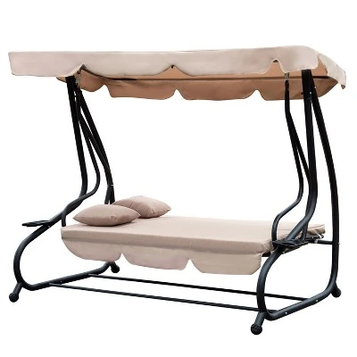 Outsunny 3 Seat Outdoor Free Standing Swing Bench Porch Swing With Stand, Comfortable Cushioned Fabric & Included Canopy 3 Outsunny 3 Seat Outdoor Free Standing Swing Bench Porch Swing With Stand, Comfortable Cushioned Fabric & Included Canopy - Image 3