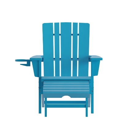Emma And Oliver Set Of 2 Adirondack Chairs With Cup Holders And Pull Out Ottoman, All-Weather HDPE Indoor/Outdoor Lounge Chairs 10 Emma And Oliver Set Of 2 Adirondack Chairs With Cup Holders And Pull Out Ottoman, All-Weather HDPE Indoor/Outdoor Lounge Chairs - Image 10