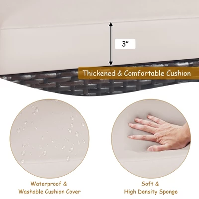 Costway 3PCS Patio Wicker Sofa Set Acacia Wood Frame With Beige &Turquoise Cushion Covers 8 Costway 3PCS Patio Wicker Sofa Set Acacia Wood Frame With Beige &Turquoise Cushion Covers - Image 8