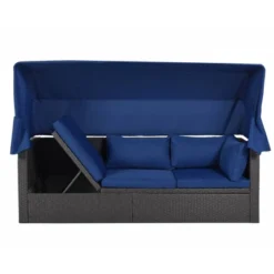 4pc Outdoor Wicker Rectangle Daybed With Canopy & Cushions - Blue - GODEER -Crosley Sales Store GUEST 1600b702 0f46 4e93 842b eec9c1361a0e