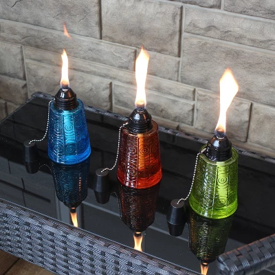 Sunnydaze Decor Sunnydaze Outdoor Refillable Glass Tabletop Torches With Long-Lasting Fiberglass Wicks - Blue, Orange, And Green - 3pc 6 Sunnydaze Decor Sunnydaze Outdoor Refillable Glass Tabletop Torches With Long-Lasting Fiberglass Wicks - Blue, Orange, And Green - 3pc - Image 6