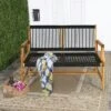 Tangkula 2-Person Outdoor Acacia Wood Bench Patio Loveseat Rope Bench Turquoise/Black