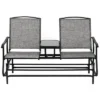 Gardenised Two Person Outdoor Double Swing Glider Chair Set With Center Tempered Glass Table, Loveseat Lawn Rocker Bench