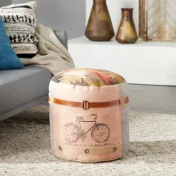 Cotton Pouf Featuring A Screenprinted Bicycle Illustration With Script - Olivia & May -Crosley Sales Store GUEST 1819df16 a5fb 42c2 8ae8 f12b71e84687
