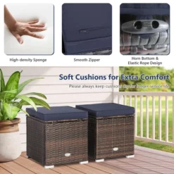Costway 2PCS Patio Rattan Ottomans Seat Side Table Storage Box Footstool W/Cushions Navy -Crosley Sales Store GUEST 18a2a2b6 208f 4d6a a8cd 9a8079ce9141