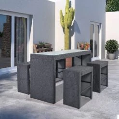 5pc Outdoor Rattan Bar Set With Stools & Cushions- Gray - WELLFOR -Crosley Sales Store GUEST 18b90999 010e 48e9 86ef 67cf443663a7