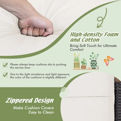 Costway Set Of 2 Patio Rattan Ottoman Footrest Cushions Wooden Handle Off WhiteBrownRedNavy 5 Costway Set Of 2 Patio Rattan Ottoman Footrest Cushions Wooden Handle Off WhiteBrownRedNavy - Image 5