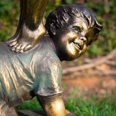 27" Resin Indoor/Outdoor Girl And Boy Drinking Water Fountain Yard Décor Bronze - Alpine Corporation 4 27" Resin Indoor/Outdoor Girl And Boy Drinking Water Fountain Yard Décor Bronze - Alpine Corporation - Image 4