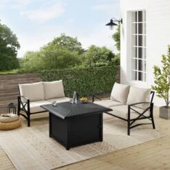 Kaplan 3pc Outdoor Conversation Set With Fire Table & 2 Loveseats - Oatmeal - Crosley -Crosley Sales Store GUEST 1a7d3afb 57d9 4f3d 8fba da0288aa116f