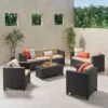 Puerta 5pc Wicker Sofa Chat Set - Dark Brown/Beige - Christopher Knight Home