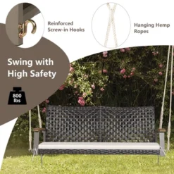 Tangkula 2-Seat Rattan Porch Swing Chair Outdoor Wicker Swing Bench W/ Seat Cushion 13 Tangkula 2-Seat Rattan Porch Swing Chair Outdoor Wicker Swing Bench W/ Seat Cushion -Crosley Sales Store GUEST 1ae7d9ec 5e37 40ea b48a 92250667b870