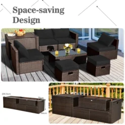 Tangkula 9PCS Outdoor Patio Furniture Set With 30" Propane Fire Pit Table PE Wicker Space-Saving Sectional Sofa Set W/ Storage Box & Cushions 21 Tangkula 9PCS Outdoor Patio Furniture Set With 30" Propane Fire Pit Table PE Wicker Space-Saving Sectional Sofa Set W/ Storage Box & Cushions -Crosley Sales Store GUEST 1ba92c59 773d 4e87 b45c 8a578f9d102b