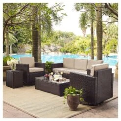 Palm Harbor 5pc All-Weather Wicker Patio Sofa Conversation Set W/Swivel Chairs - Crosley -Crosley Sales Store GUEST 1c265faa 9b6c 49dd 9b9a 57be6b57e669