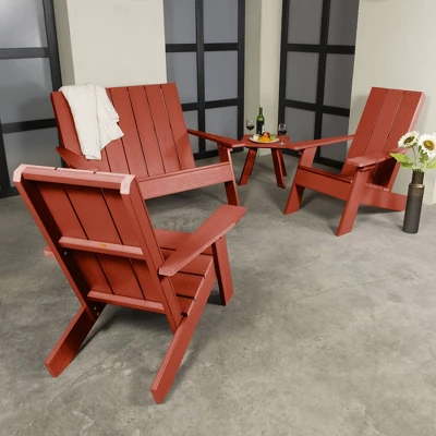Italica 4pc Outdoor Set With Modern Adirondack Chairs, Double Wider Adirondack Chair & Side Table - Rustick Red - Highwood 1 Italica 4pc Outdoor Set With Modern Adirondack Chairs, Double Wider Adirondack Chair & Side Table - Rustick Red - Highwood