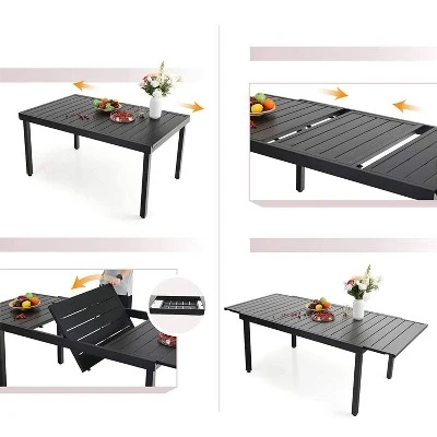 7PC Metal Patio Dining Set With Rectangular Expandable Table & 6 Chairs - Captiva Designs 3 7PC Metal Patio Dining Set With Rectangular Expandable Table & 6 Chairs - Captiva Designs - Image 3