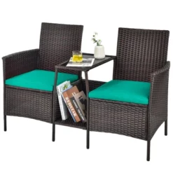 Tangkula Patio Loveseat 2 Person Cushioned Seats With Center Table Outdoor Rattan Furniture Set Turquoise/ Red 14 Tangkula Patio Loveseat 2 Person Cushioned Seats With Center Table Outdoor Rattan Furniture Set Turquoise/ Red -Crosley Sales Store GUEST 1dca8134 2cc8 4caf 8d7f 545fac7ad773