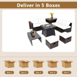 Tangkula 9PCS Outdoor Patio Furniture Set With 30" Propane Fire Pit Table PE Wicker Space-Saving Sectional Sofa Set W/ Storage Box & Cushions 17 Tangkula 9PCS Outdoor Patio Furniture Set With 30" Propane Fire Pit Table PE Wicker Space-Saving Sectional Sofa Set W/ Storage Box & Cushions -Crosley Sales Store GUEST 1e9c7485 9e4e 4a67 8daf e1fda3eed34d