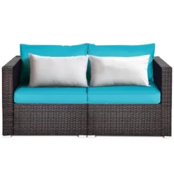 Costway 4PCS Patio Rattan Corner Sofa With Blue Cushion -Crosley Sales Store GUEST 20b27ef9 05f5 4a41 af98 540bf0c255ca