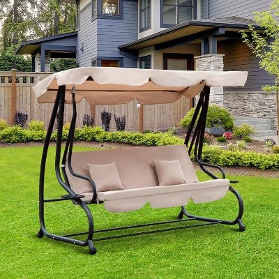 Outsunny 3 Seat Outdoor Free Standing Swing Bench Porch Swing With Stand, Comfortable Cushioned Fabric & Included Canopy 1 Outsunny 3 Seat Outdoor Free Standing Swing Bench Porch Swing With Stand, Comfortable Cushioned Fabric & Included Canopy