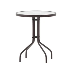 Flash Furniture Lila 23.75'' Round Glass Metal Table With 2 Metal Aluminum Slat Stack Chairs -Crosley Sales Store GUEST 221412c5 5965 46a3 96da 1619bf88120a