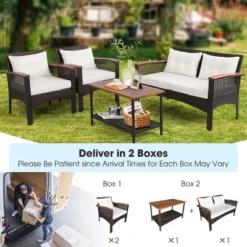 Costway 4PCS Patio Rattan Acacia Wood Furniture Set Cushion Sofa Armrest Deck -Crosley Sales Store GUEST 22dab0ee e22b 416e b4cf 019f3d5d55df