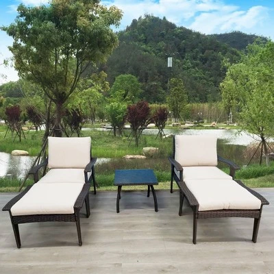 5pc Wicker Patio Set With Cushions - Brown/Beige - GODEER 1 5pc Wicker Patio Set With Cushions - Brown/Beige - GODEER