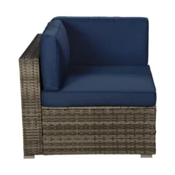 5pc Outdoor Rattan Wicker Sectional Conversation Set With Cushions - Brown/Blue - GODEER -Crosley Sales Store GUEST 2593dee7 5607 4a3b 9526 0573716ae338